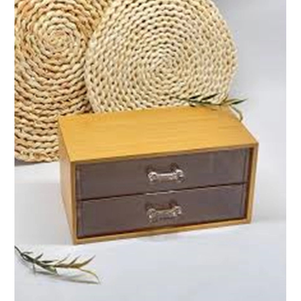 Trade Shop - Porta Gioielli Cosmetici Con 2 Cassetti Organizzatore Casa In Legno 19x11.7x9.6 Cm 10829 -