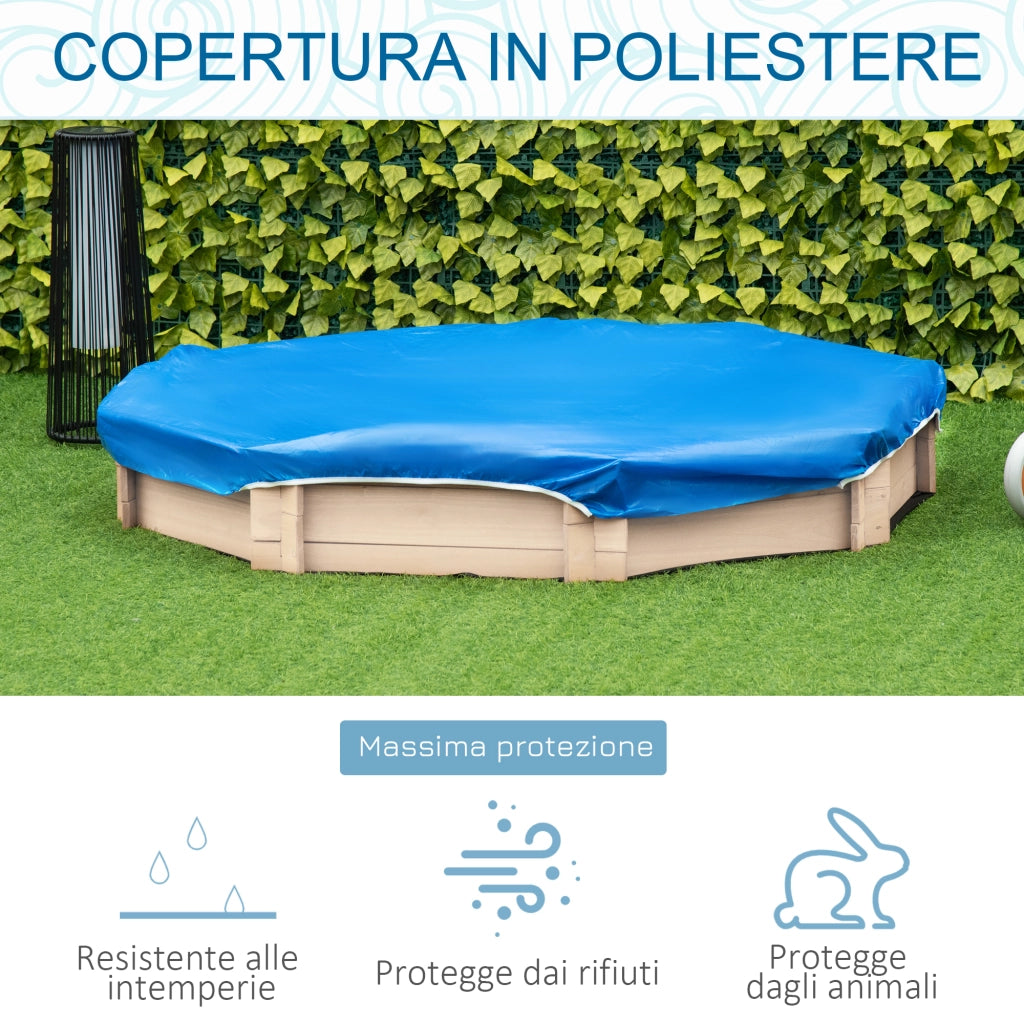 Sabbiera per Bambini 139,5x139,5x21,5cm con 4 Sedute Angolari e Copertura in Legno di Abete