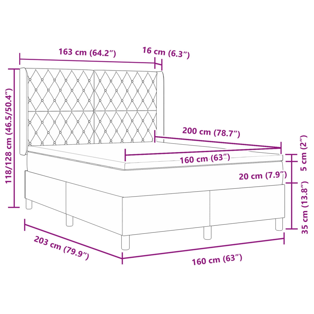 Letto Box Spring con Materasso Grigio Chiaro 160x200 cm Velluto