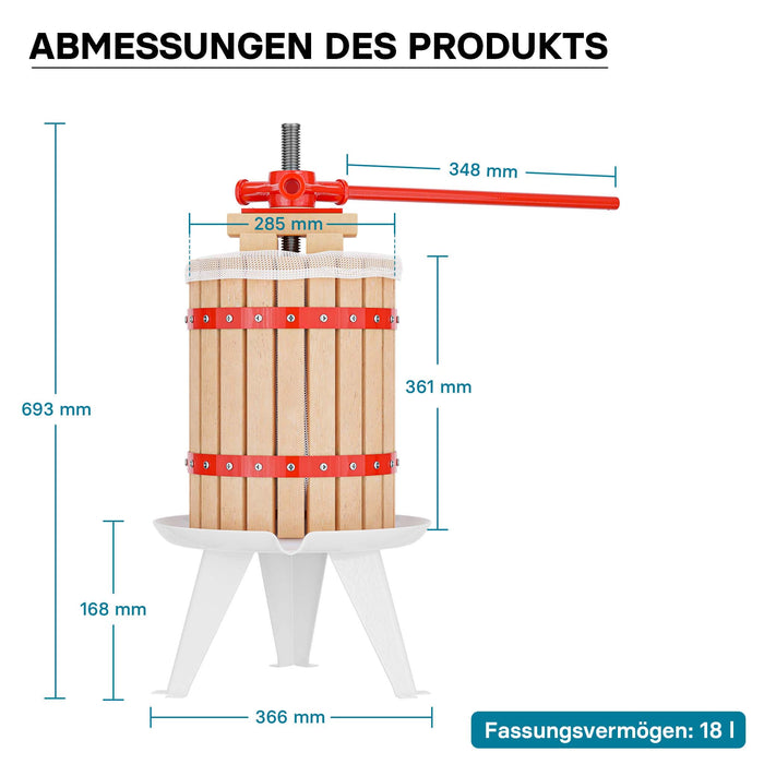 Set Mulino macina frutta 7 l e Torchio frutta 18 l con gabbia in legno e scacco di spremitura