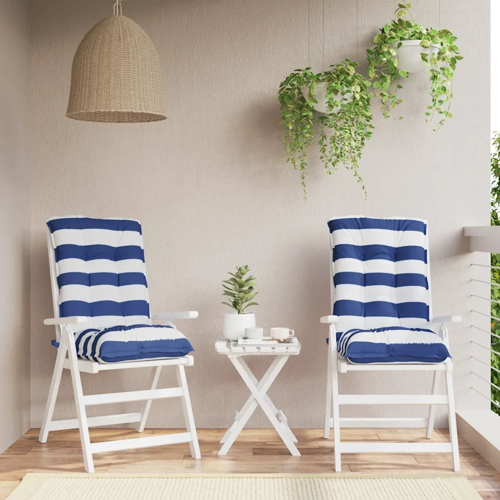 Cuscini Sedia Schienale Basso 2 pz | Cuscini per sedie a Righe Blu e Bianche Oxford