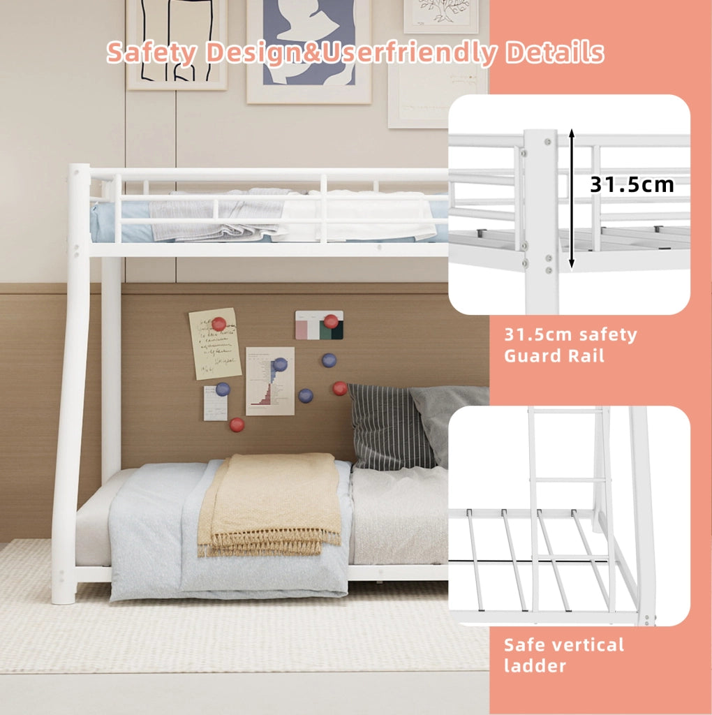 Letto a castello in ferro bianco 90x190 e 140x190 cm con scala e sponde
