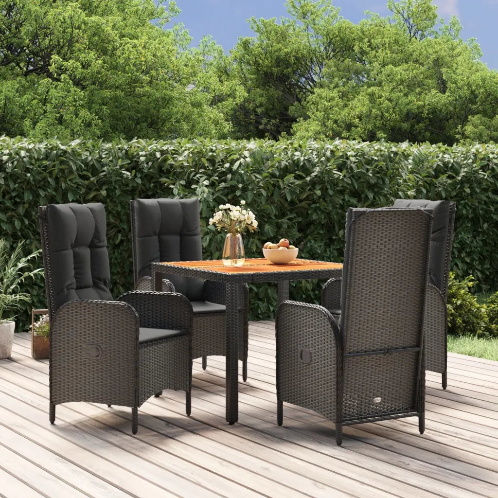 Set da Pranzo da Giardino 5 pz Nero con Cuscini in Polyrattancod mxl 76433
