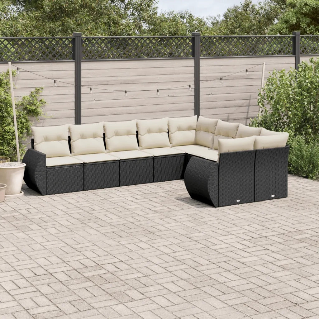 Set Divani da Giardino 9 pz con Cuscini Nero in Polyrattancod mxl 112734