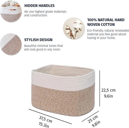 Set di 3 contenitori in tessuto marrone per piccoli oggetti | Contenitori di stoccaggio per camera da letto e bagno per scaffali | Scatole decorative di stoccaggio | Contenitore per scarpe | Contenitori di stoccaggio con corda intrecciata