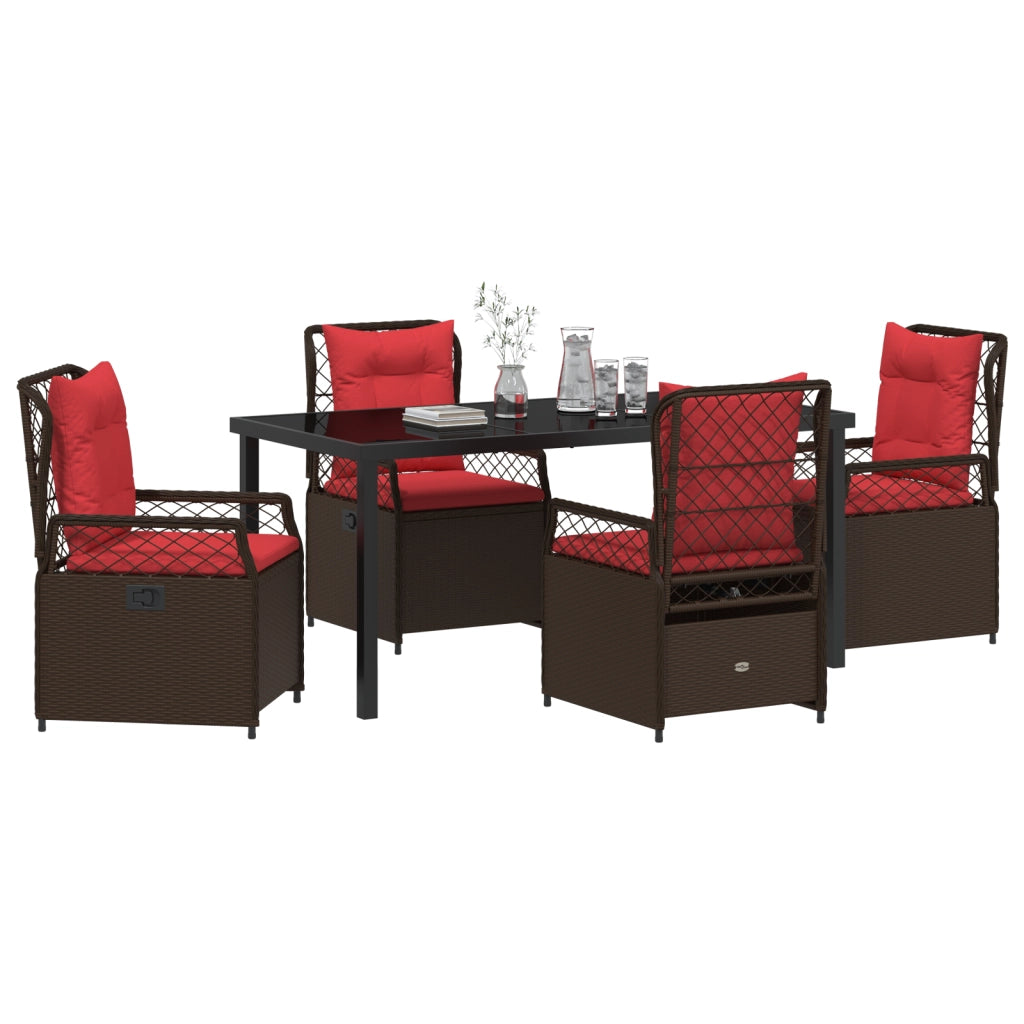 Set da Pranzo per Giardino a 5 Pezzi Marrone in Polyrattan