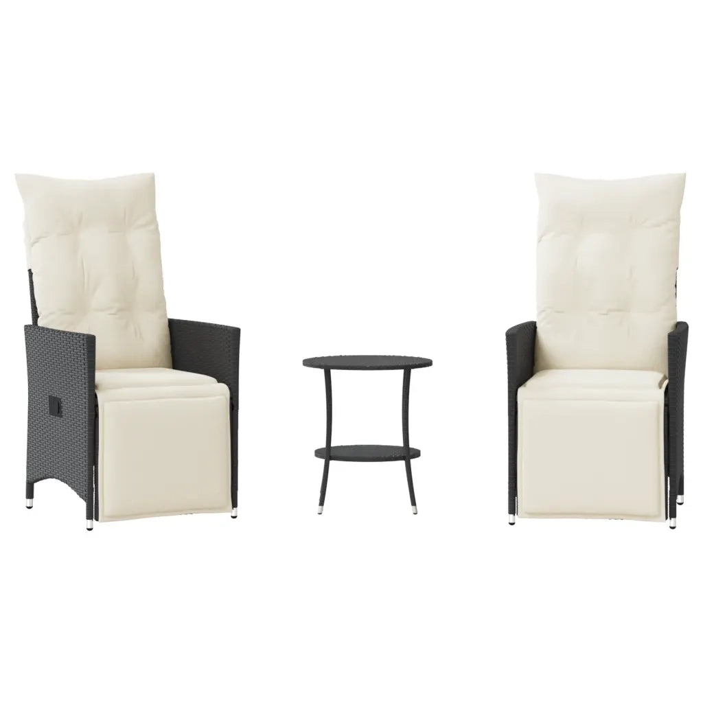 Set da BistrÃ² 3 pz con Cuscini Nero in Polyrattan