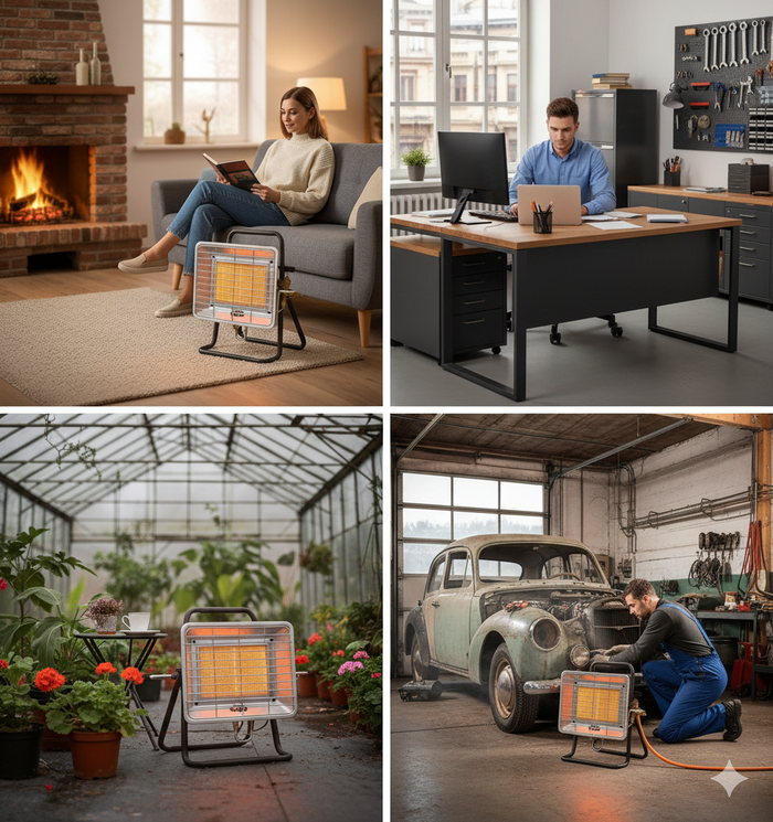 Stufa a Gas Gpl da Interno con Supporto 3,5kW Qlima FGHX145 Silver e Nero