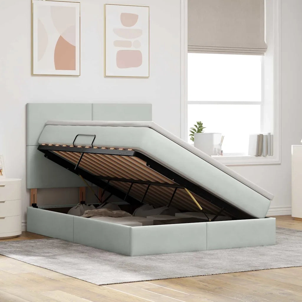 Letto con contenitore e materasso Grigio chiaro 140 x 200 cm
