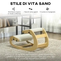 Sedia Inginocchiatoio Regolabile in 6 Posizioni, in Tessuto Effetto Lino e Legno di Betulla, 55x85x55 cm, Crema