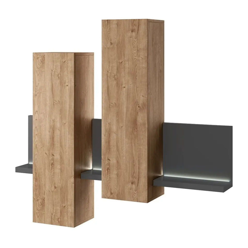 Composizione murale BERGAMO – LED – Rovere e grigio – Design moderno