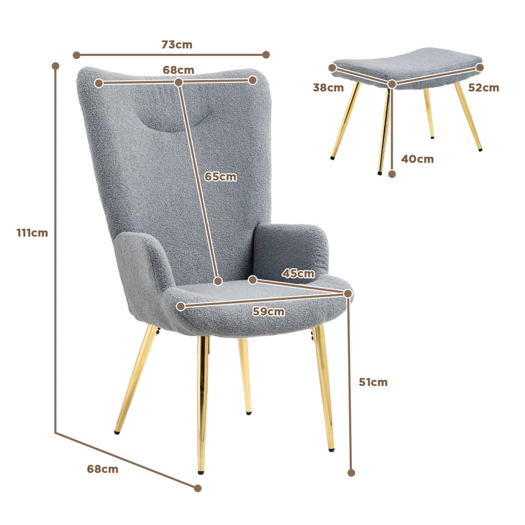 Poltrona con Poggiapiedi ¨C Zephmum ¨C Grigio Boucl¨¦ Tessuto Dondolo