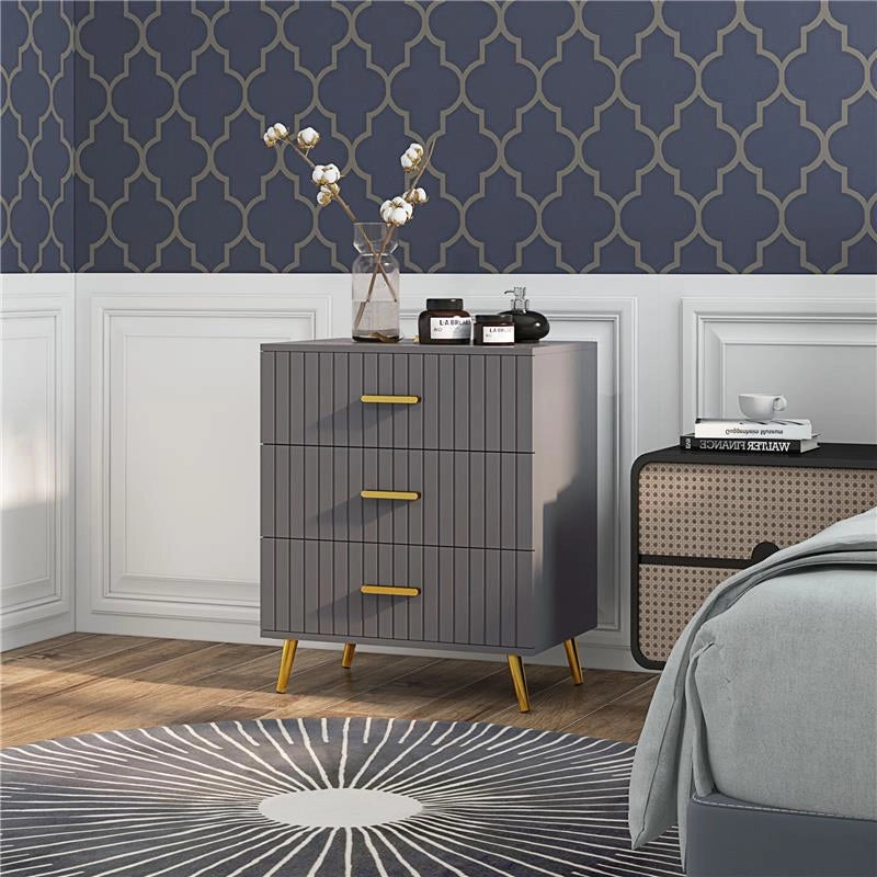 CASSETTIERA 3 CASSETTI MODERNA IN LEGNO E ALLUMINIO, 60X40X71.5 CM, ORO E GRIGIO SCURO