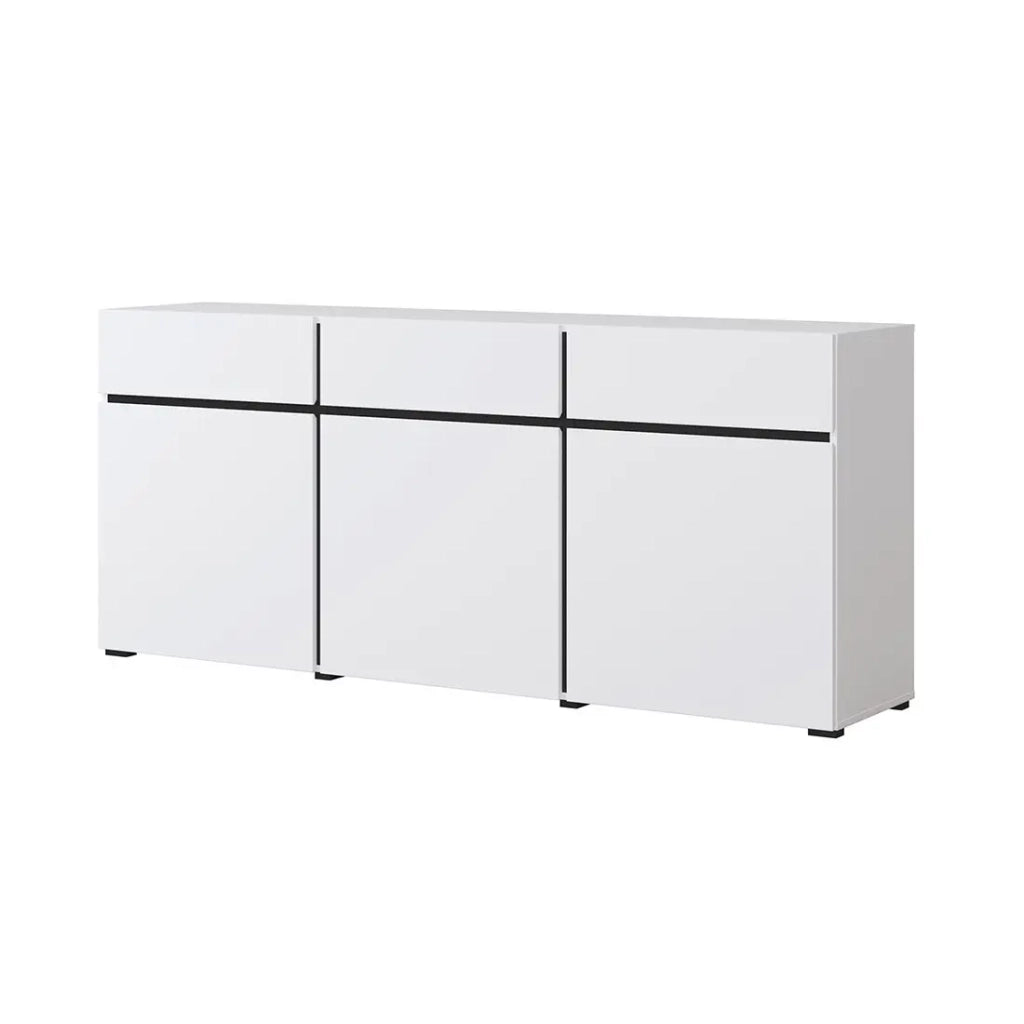 Buffet colori bianco e nero 180cm collezione HAVANA. Credenza di design con 3 porte e 3 cassetti.