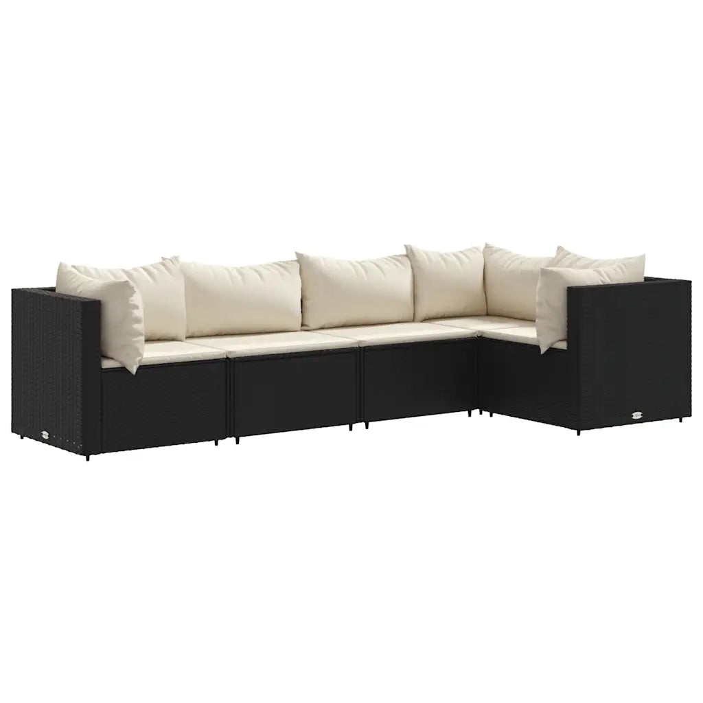 vidaXL Set Divani da Giardino 5 pz con Cuscini Nero in Polyrattan