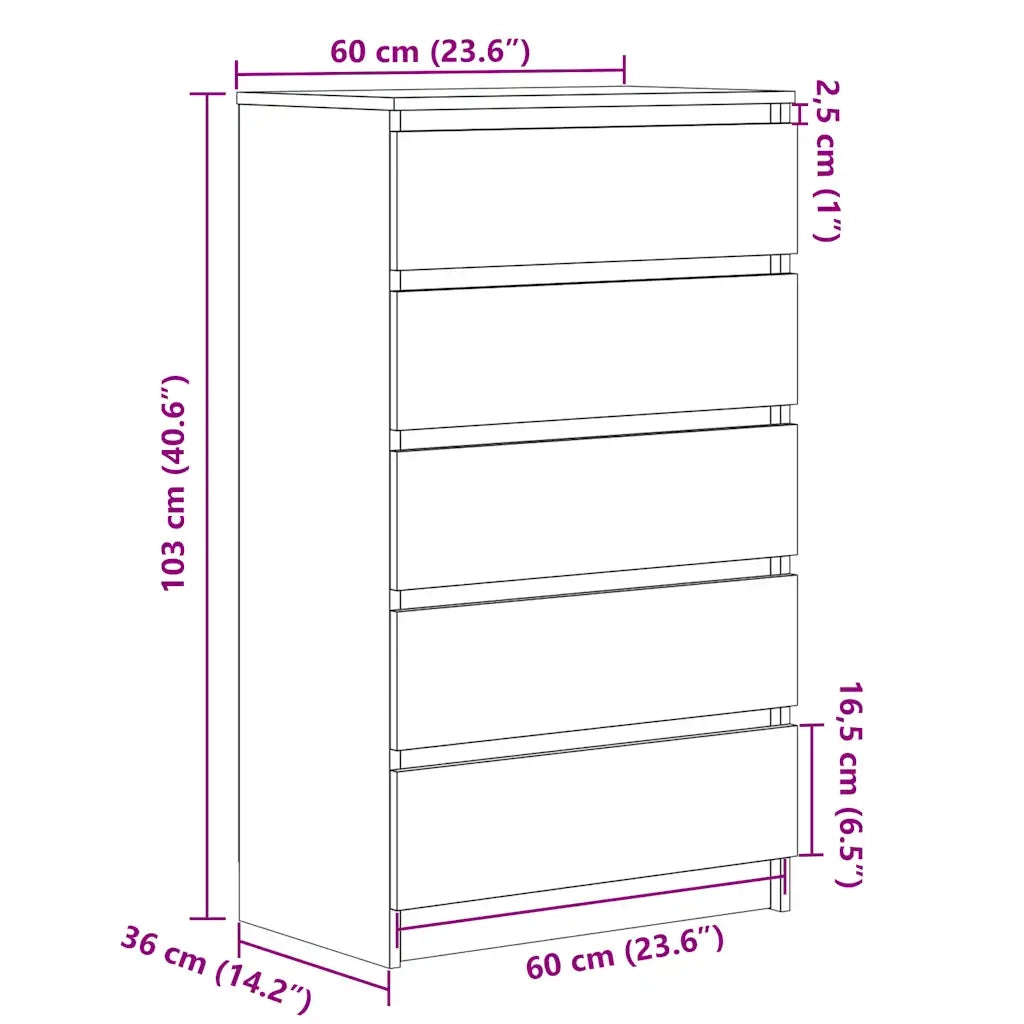 Cassettiera Grigio Sonoma 60x36x103 cm in Legno Multistrato