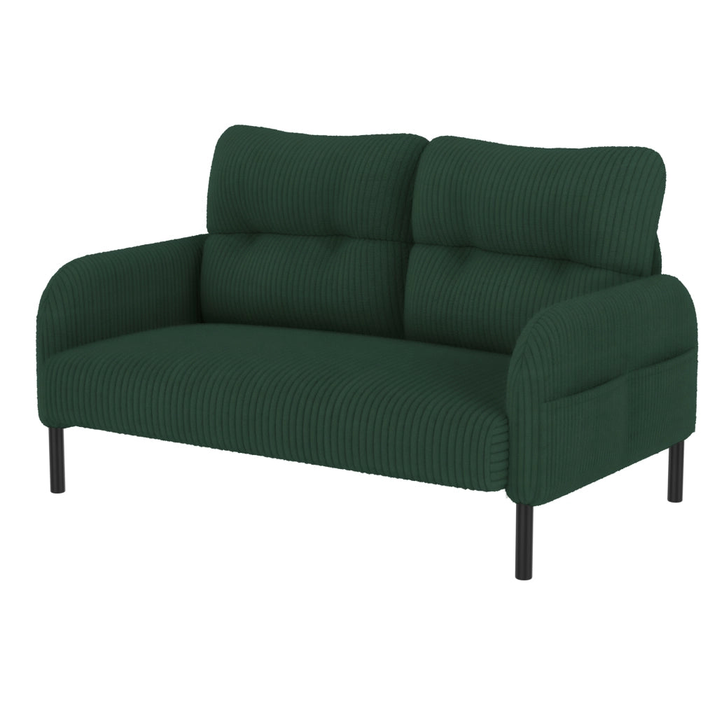 Set salotto 3 pezzi in corduroy verde smeraldo con divano 2 posti; poltrona e pouf