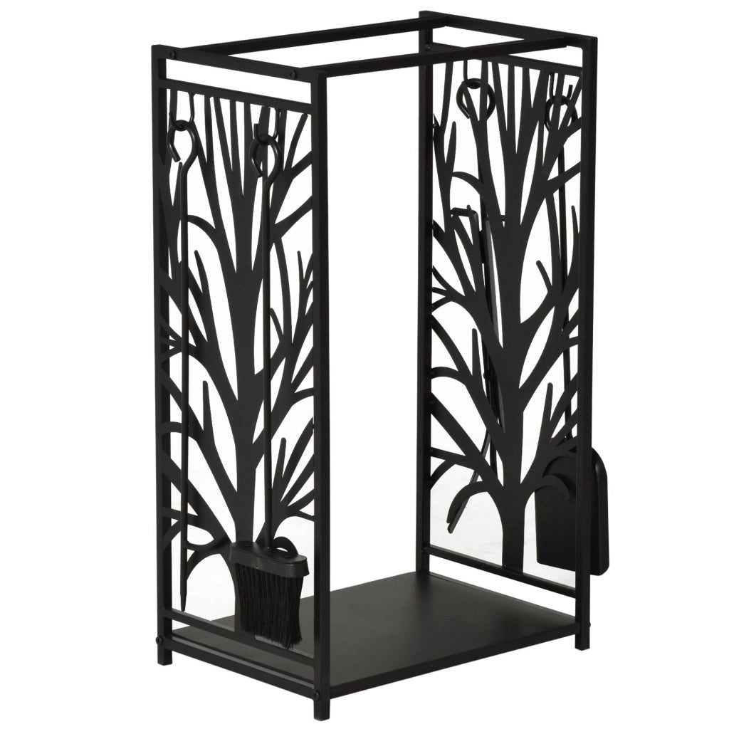 Portalegna Legnaia 46x29x70 cm in Acciaio con Attrezzi  Nero