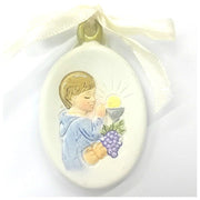 Trade Shop - Set 12 Pezzi Bomboniera Bomboniere 5x3.5cm Comunione Bambino Fiocco Appendino -