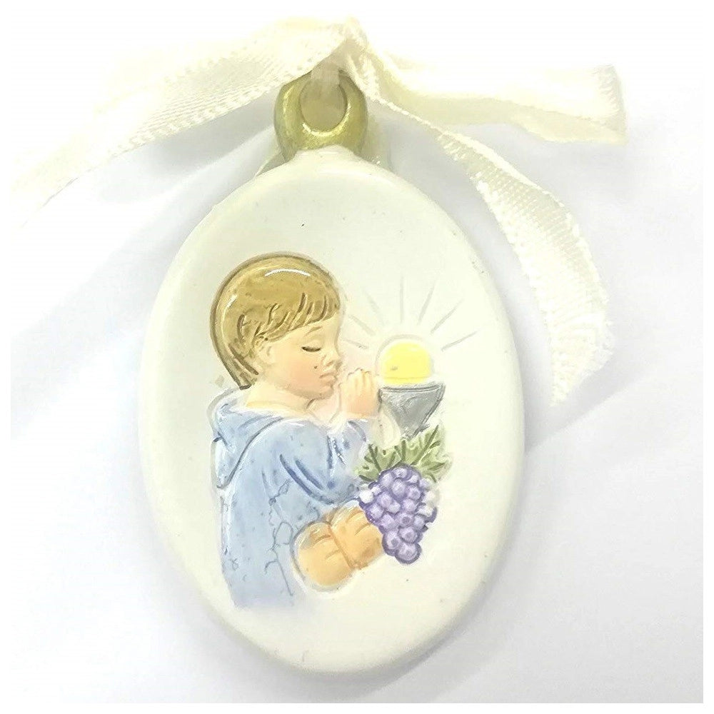 Trade Shop - Set 12 Pezzi Bomboniera Bomboniere 5x3.5cm Comunione Bambino Fiocco Appendino -
