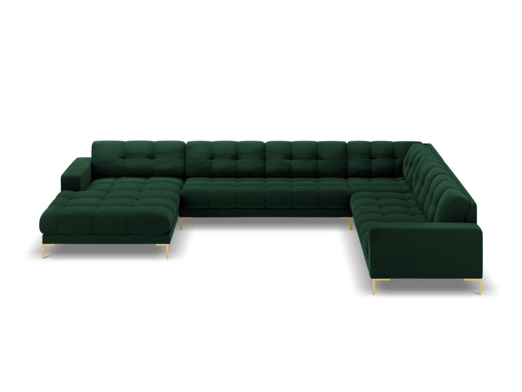 Cosmopolitan Design - Divano panoramico destro "Bali" 7 posti in velluto verde bottiglia 