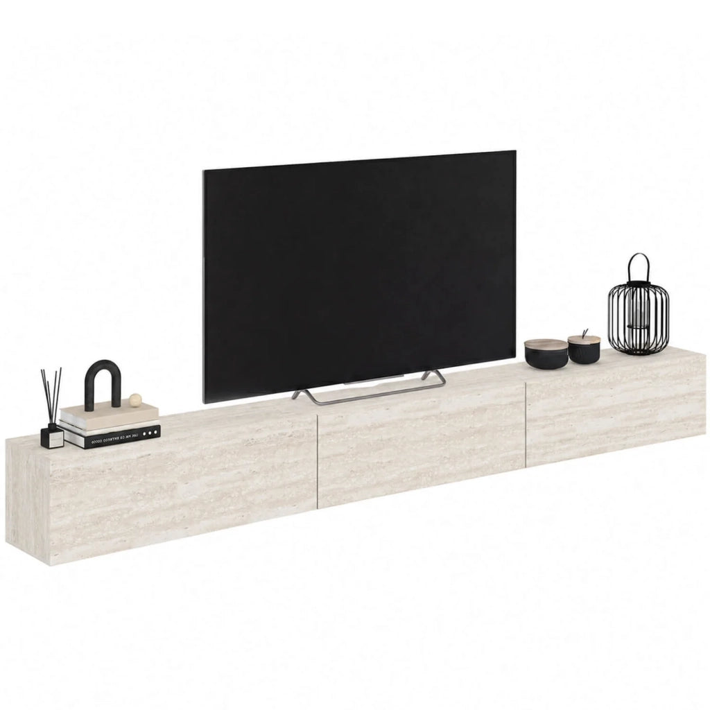 IDMarket - Mobile TV sospeso ELIO da 270 cm con 3 ante, effetto travertino