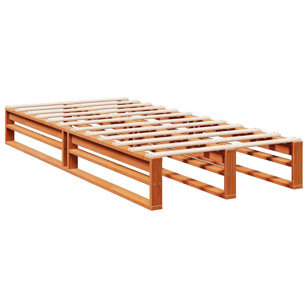 Letto Libreria senza Materasso-Struttura Letto con contenitore Marrone Cera 90x200 cm in Pino 928659