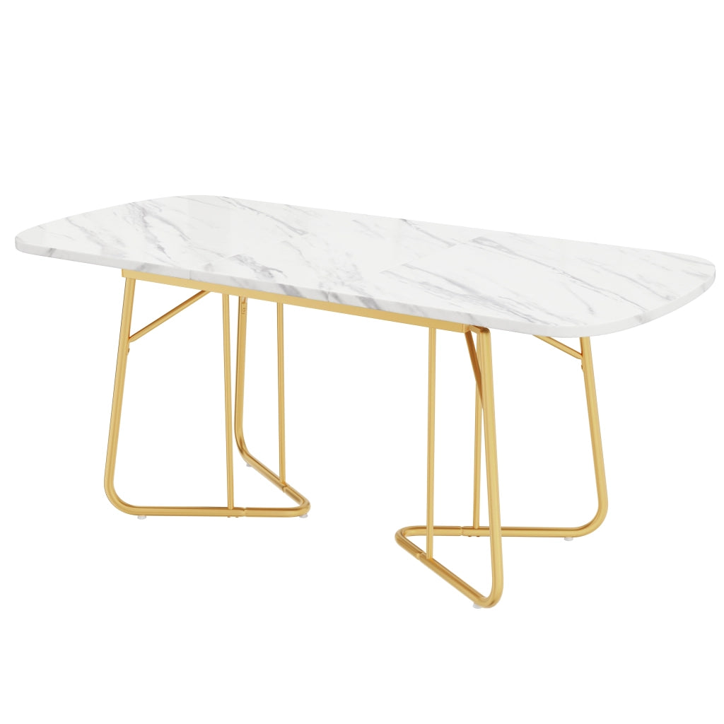 Tavolo allungabile da pranzo in MDF effetto marmo bianco con gambe in metallo dorato per sala da pranzo moderno