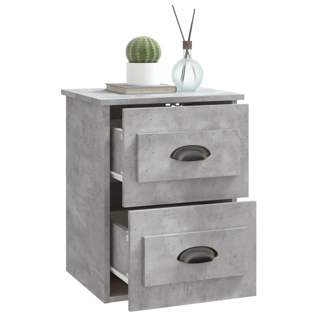 Set di 2 Comodini | Armadio da Notte | Mobiletto da notte a Parete Grigio Cemento 41,5x36x53 cm