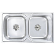 Lavello doppio con piletta e sifone 84 x 48 cm acciaio inox 02_0002359