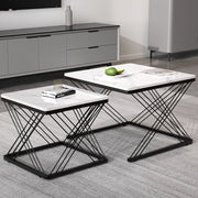 Set di 2 tavolini da caffè quadrati in MDF effetto marmo