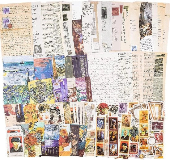 Set di adesivi per scrapbooking vintage retro, accessori per bullet journal, 200 pezzi.