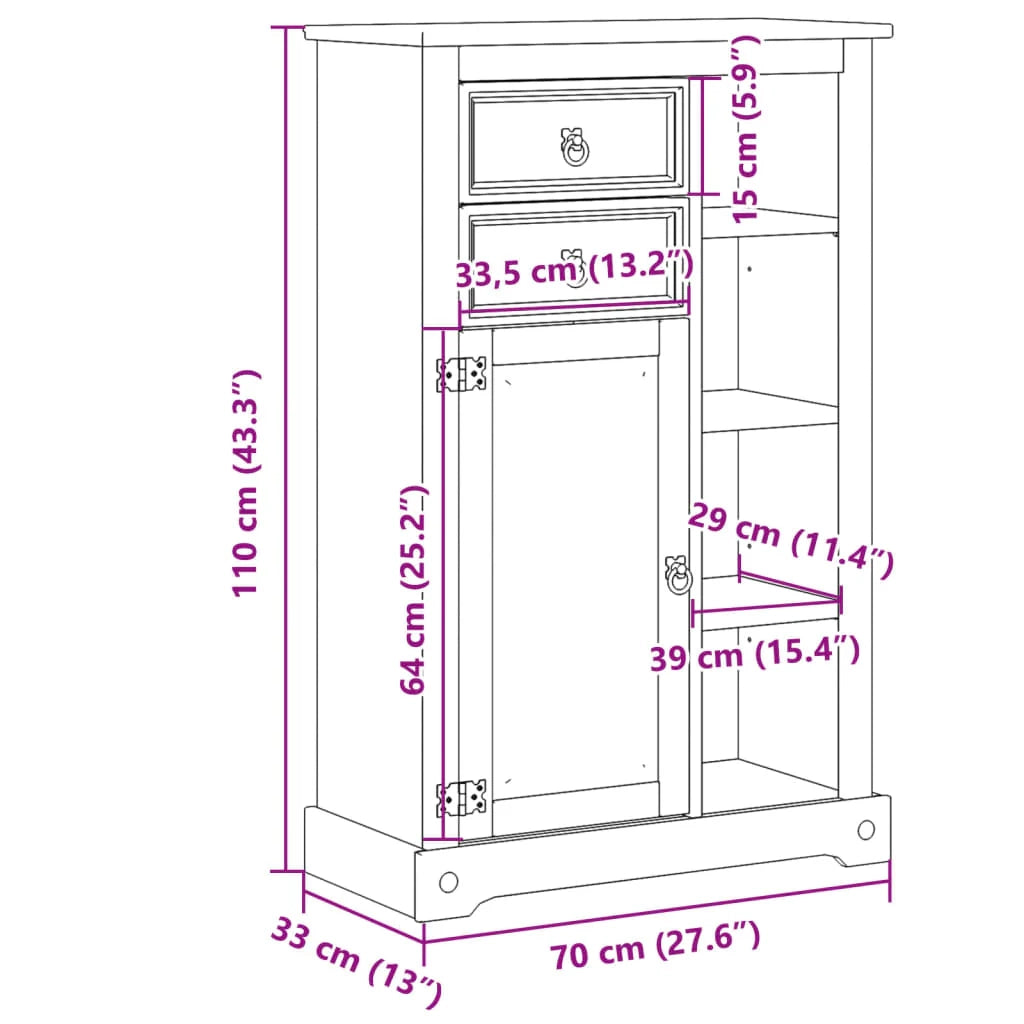 Mobiletto da bagno Corona 70 x 33 x 110 cm capiente stile rustico legno di pino massello finitura miele 02_0057603