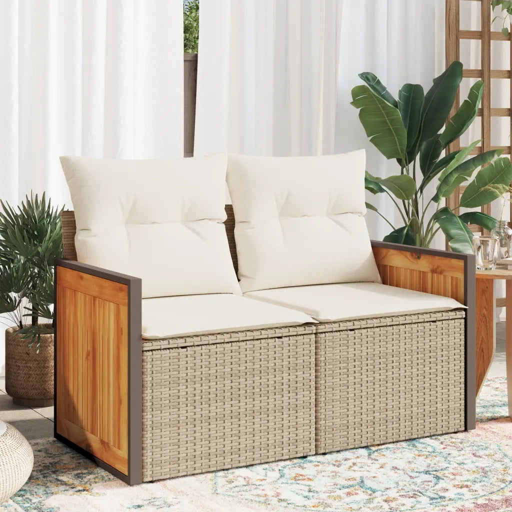 Divano da Giardino con Cuscini a 2 Posti-Sofa da Giardino-Divano da esterno Beige in Polyrattan 812142