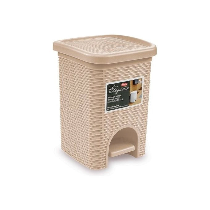 Stefanplast BE09 Elegance Pattumiera a Pedale 6 lt cestello interno estraibile finitura effetto midollino colore Cashmere