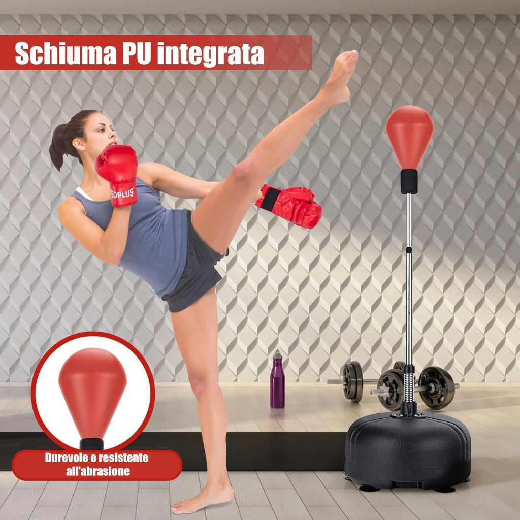 Sacco da Boxe da Terra Regolabile in 4 Posizioni, Sacco da Boxe con Supporto e Base Stabile, Ideale per Adulti e Bambini
