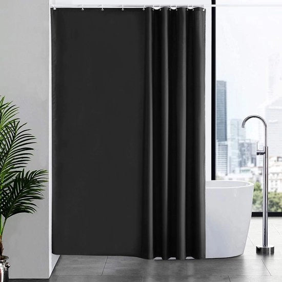 Gordino per doccia anti-muffa per bagno tenda per vasca da bagno in tessuto di poliestere impermeabile e antibatterico con 12 ganci lavabile nero 180x210.