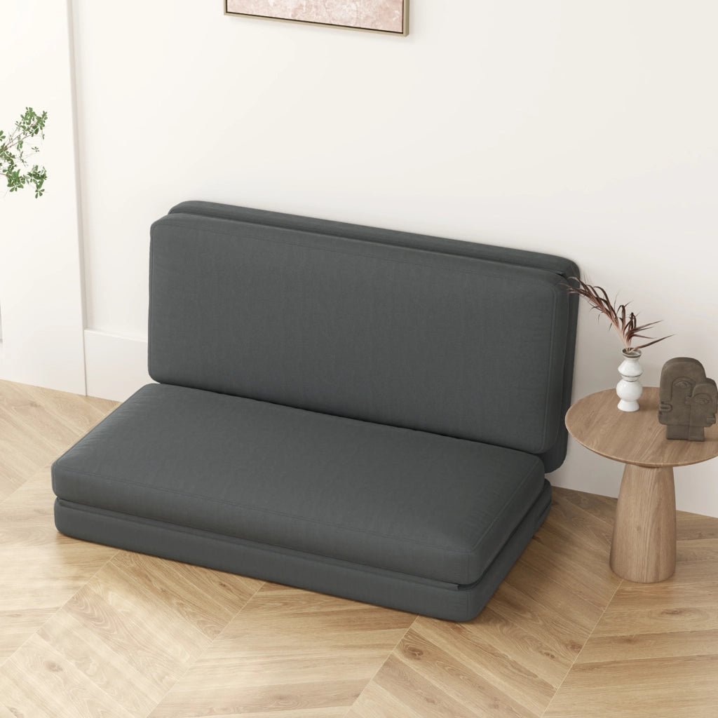 Divano da pavimento 3 in 1 pieghevole in tessuto effetto velluto, trasformabile in seduta e letto, grigio scuro