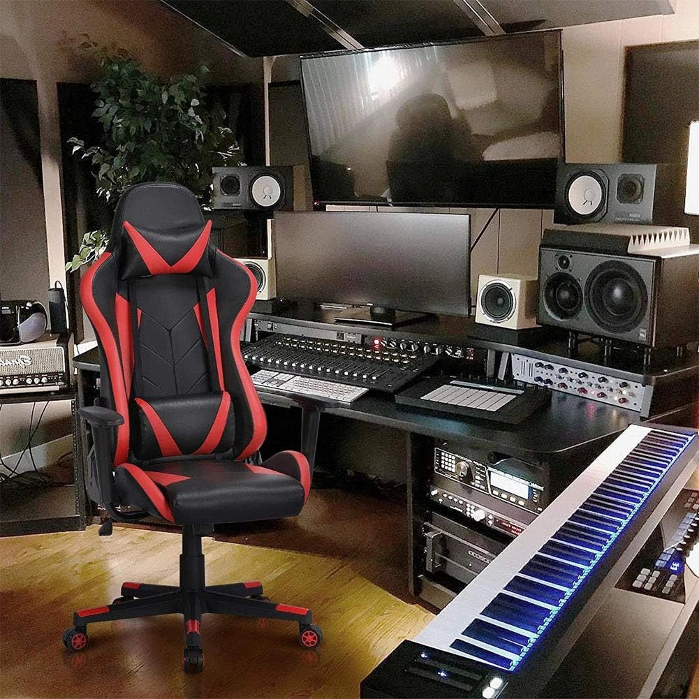 Sedie Gaming, Sedia Portacomputer da Ufficio con Supporto Lombare e Braccioli Imbottiti, Regolabile in Altezza, Ergonomica, Inclinabile 90-135 ° (Nero)