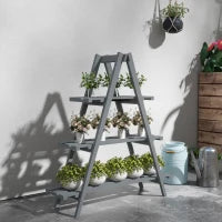 Portapiante Verticale 3 Livelli a Doghe, in Legno di Abete, 100x36x112 cm, Grigio