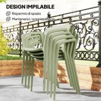 Set 4 Sedie da Giardino Impilabili in PP dal Design Moderno con Braccioli 60x56x75 cm, Verde