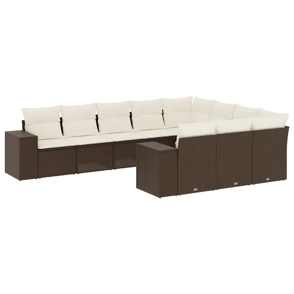 Set Divani da Giardino 10pz con Cuscini in Polyrattan Marrone 3255430