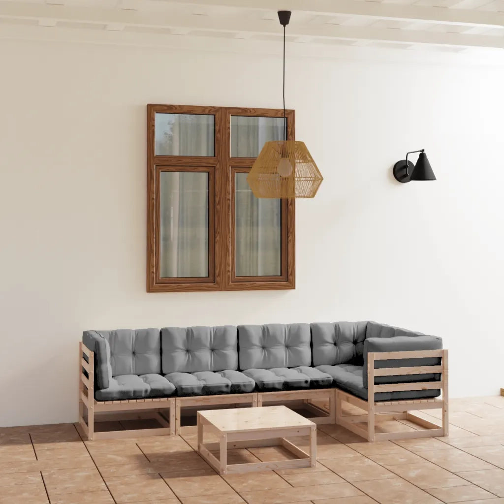 Set Divani da Giardino 6 pz con Cuscini Legno Massello di Pino 3076609