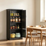 Credenza da cucina con 2 ante, 1 vano senza ripiano e 3 ripiani, design moderno, per cucina, nero, 60 × 30 × 123 cm