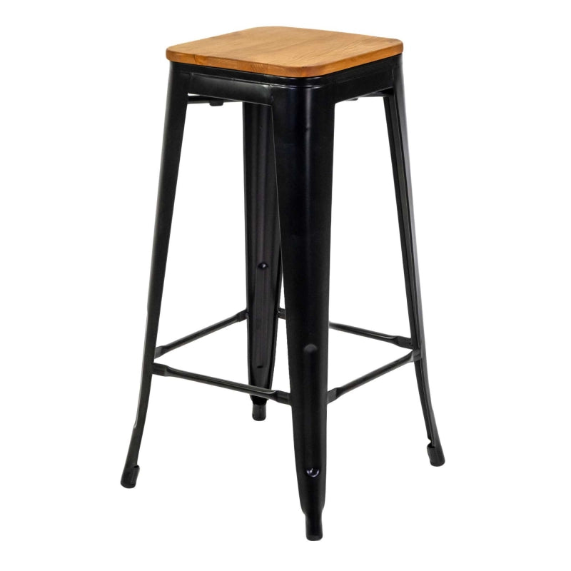 Sgabello ferro New Bristol nero seduta legno cm 42x42h76