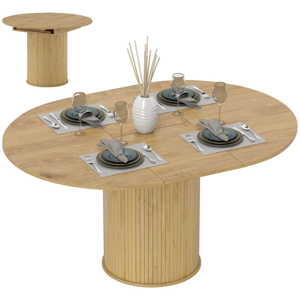 Tavolo da pranzo rotondo allungabile a ovale ¨C zephmum ¨C Legno e acciaio, 6-8 persone