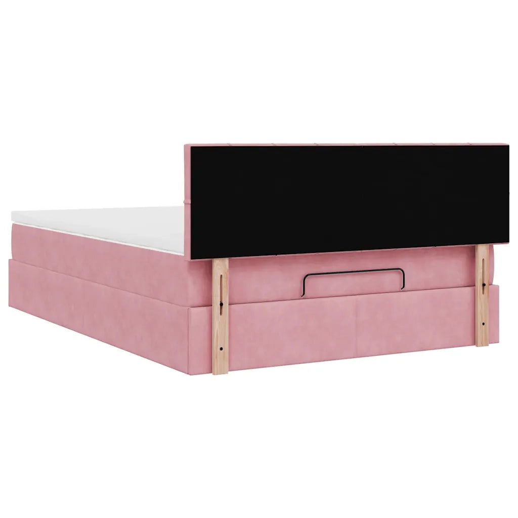 Struttura Letto Pouf con Materasso Rosa 140x200 cm in Velluto 3311782