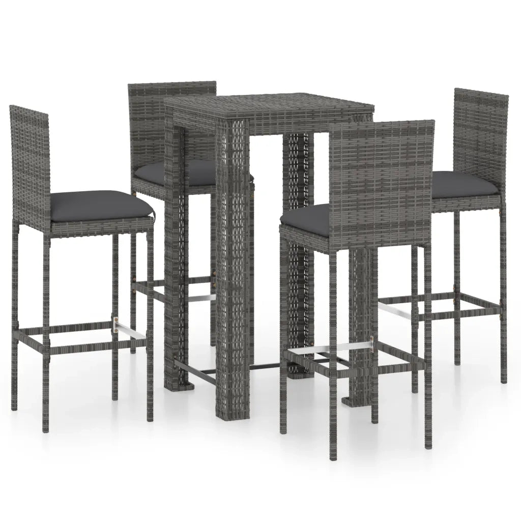 Set Bar da Giardino 5 pz con Cuscini in Polyrattan Grigio cod mxl 45586