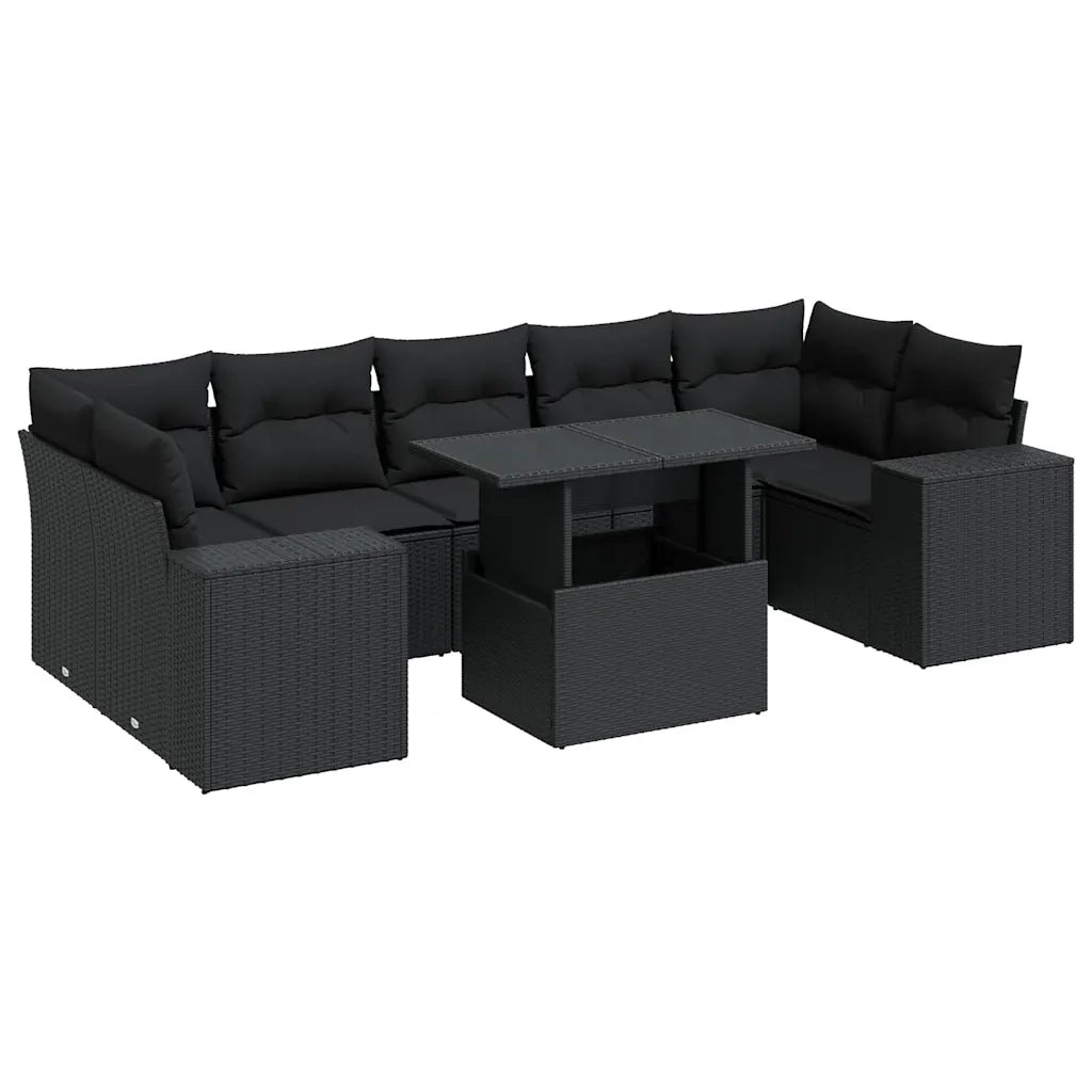 Set Divani da Giardino con Cuscini 8 pz Nero in Polyrattan 3326756