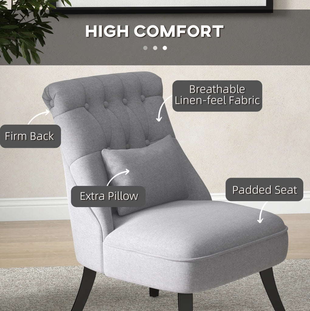 Poltrona relax vintage grigia in lino con cuscino lombare